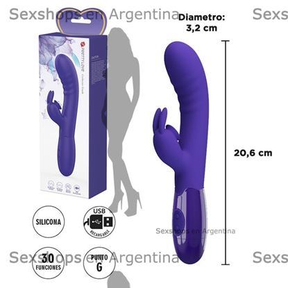Vibrador con estimulador de clitoris, con 30 funciones y carga USB